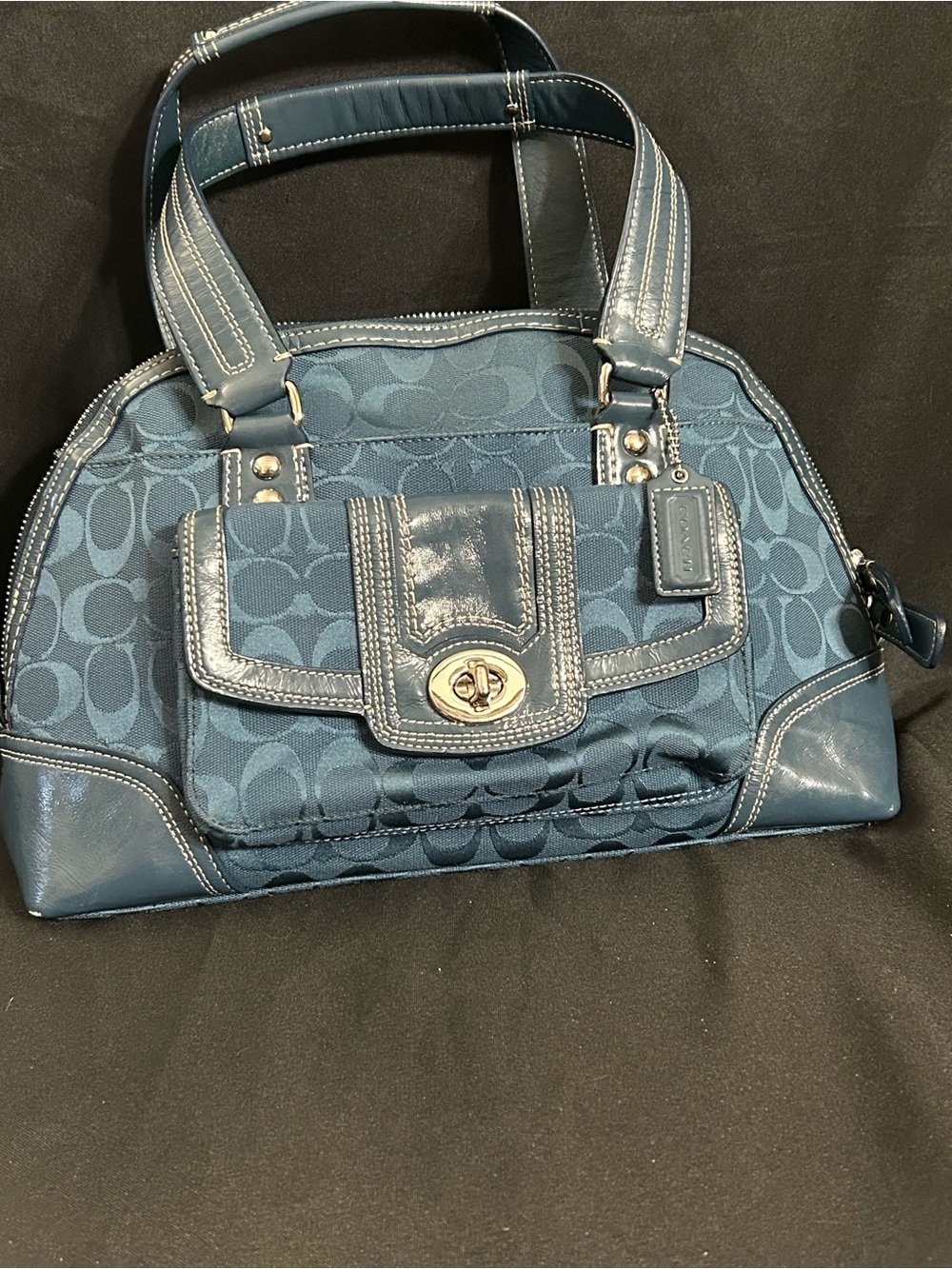 Coach Blue Signature Dome Satchel with Turn-Lock Front Pocket